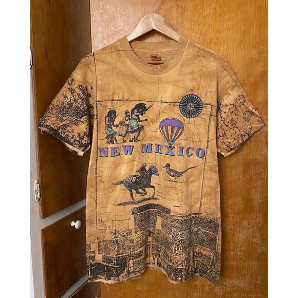 Vintage New Mexico Map T Shirt Size L AOP Tie Dye 1992 Single Stitch 90s Western - Picture 1 of 8
